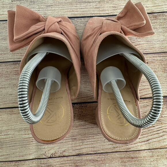 Kurt Geiger Jessika Open Toe Heels Sandals Sz 39/8.5 Blush Pink Bow Suede Mule - Picture 9 of 13